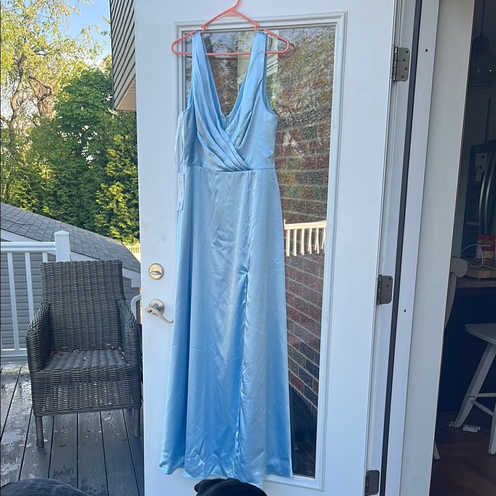 Azazie Blue Sleeveless V-Neck Maxi Gown
